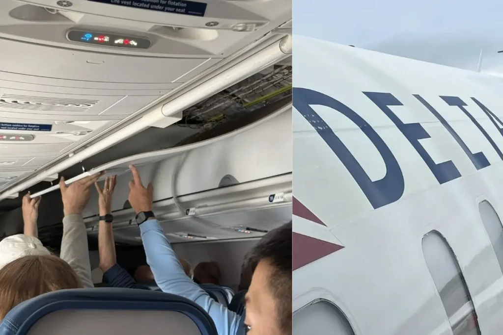 Delta plane's ceiling panel drops