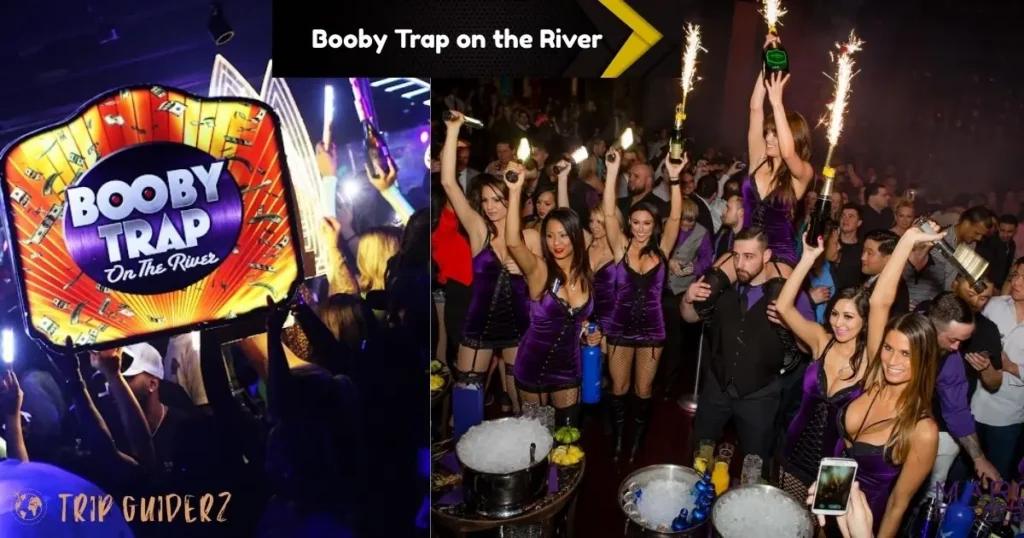 A group of women joyfully holding sparklers and a sign reading "Bodyshop on the River" at Booby Trap nightclub in Miami.