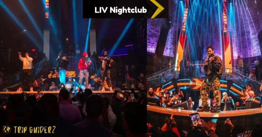 An energetic crowd watching a live musical performance at LIV Nightclub hip-hop club