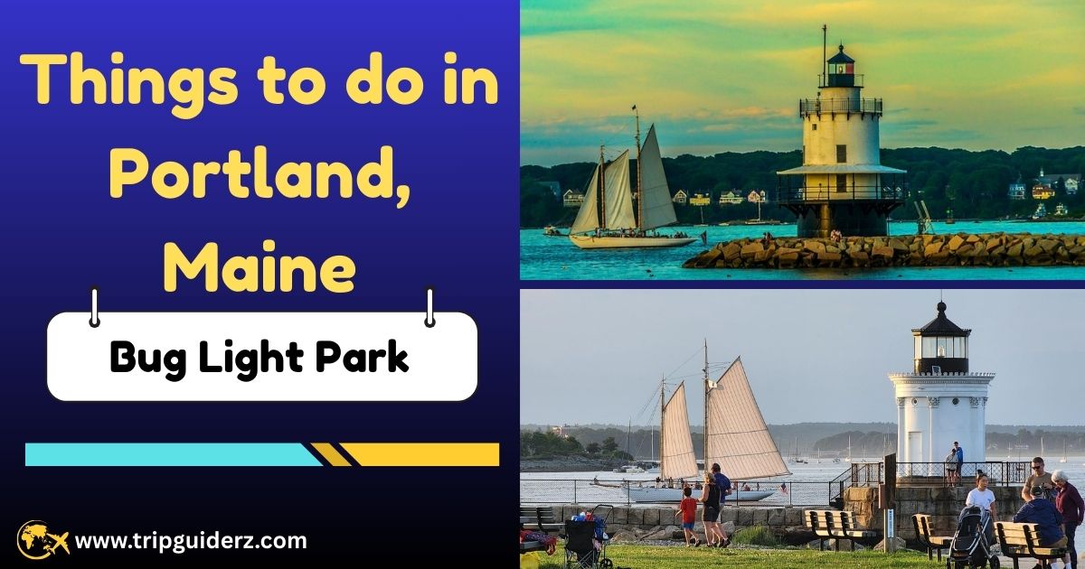 The iconic Bug Light lighthouse at Bug Light Park, a scenic waterfront park located in South Portland, Maine.