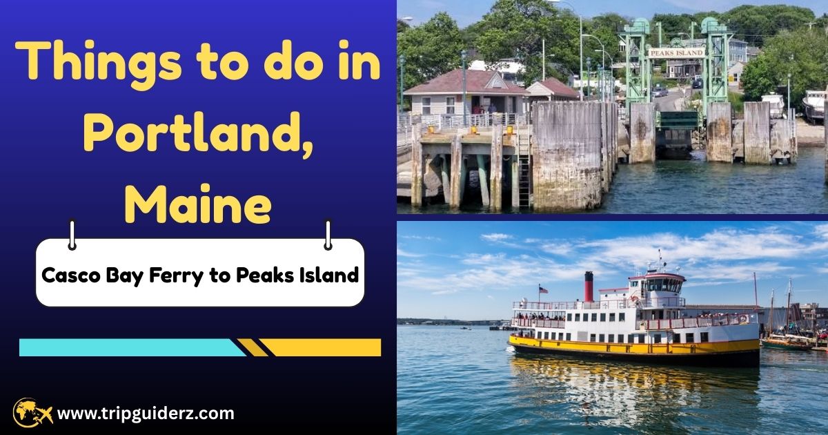 The Casco Bay Lines ferry sailing towards Peaks Island, a popular day trip for a scenic boat ride in Portland, Maine.
