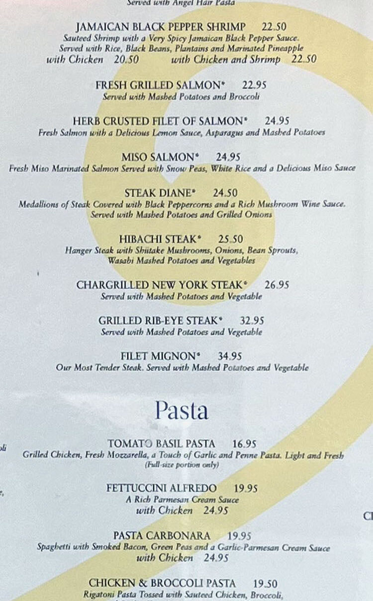 Cheesecake Factory menu seafood steaks pasta salads 1