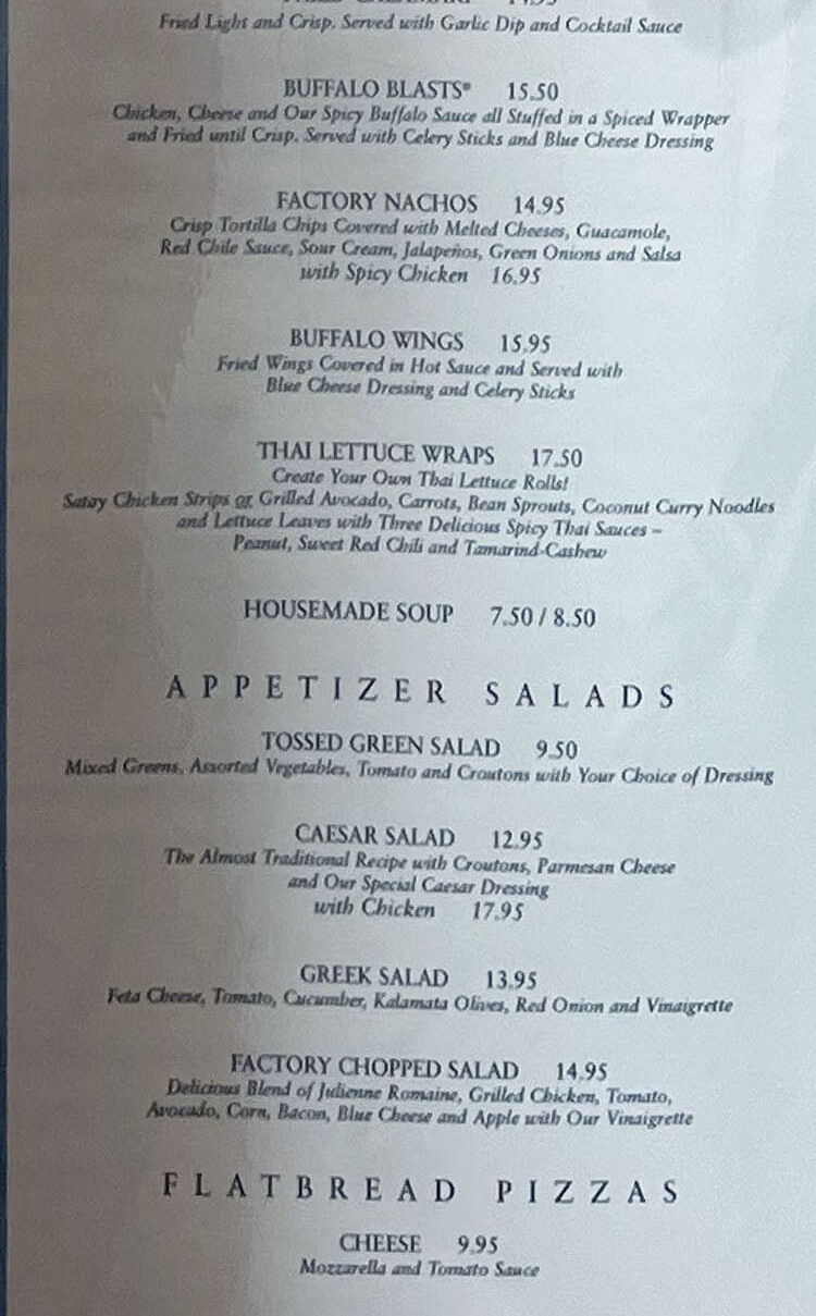 Cheesecake Factory menu small plates appetizers flatbread pizza 2