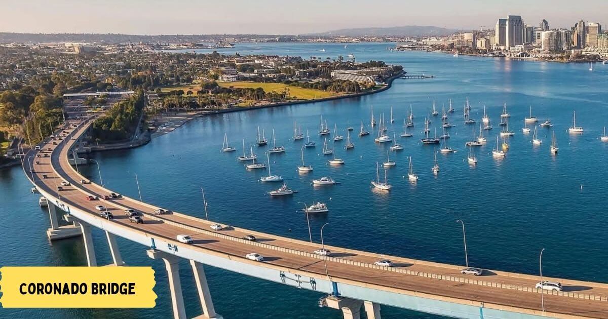 The curving arch of the San Diego-Coronado Bridge, a major landmark connecting San Diego to Coronado Island.