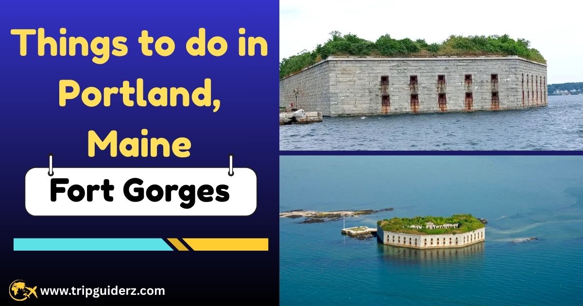 The historic stone walls of Fort Gorges, an abandoned military fort located in the middle of Casco Bay, a free attraction accessible by boat.