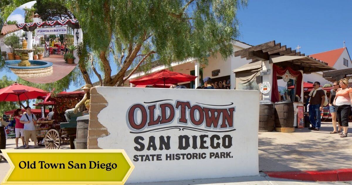 Historic adobe buildings and vibrant shops in Old Town San Diego State Historic Park, the city's historic birthplace.