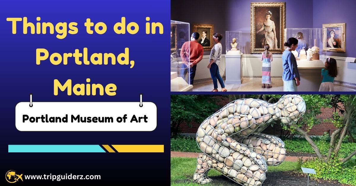 The iconic modern facade of the Portland Museum of Art in downtown Portland, Maine, a major cultural institution.