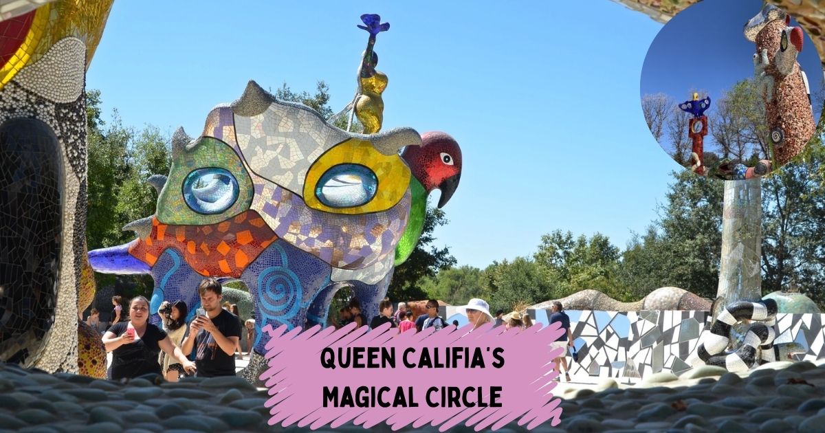 The colorful and mosaic-covered sculptures of Queen Califia's Magical Circle, a free outdoor art installation by artist Niki de Saint Phalle near San Diego.
