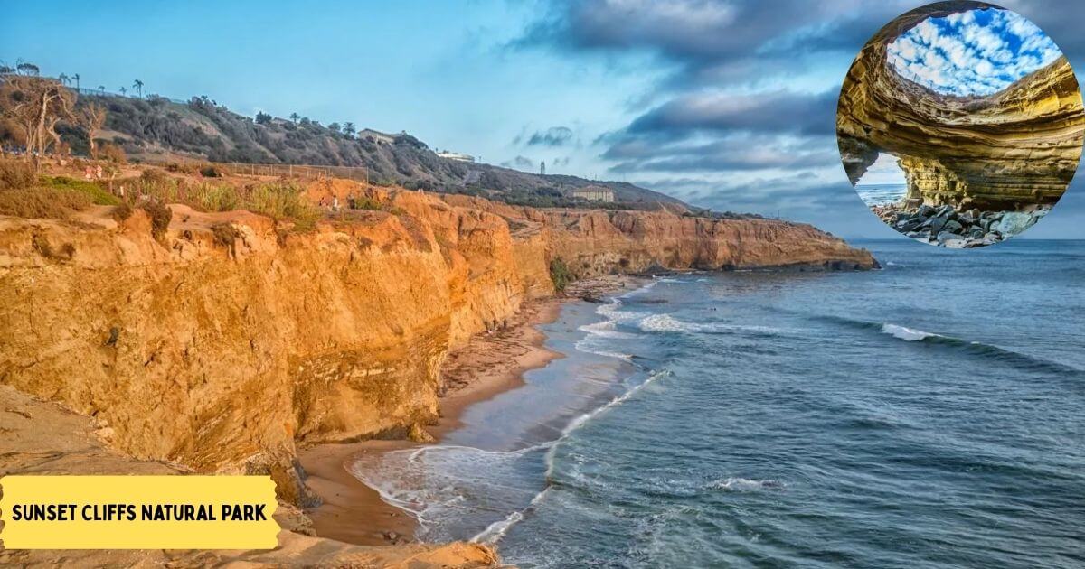 A stunning sunset from the cliffs at Sunset Cliffs Natural Park, a popular spot to watch the sun go down in San Diego.
