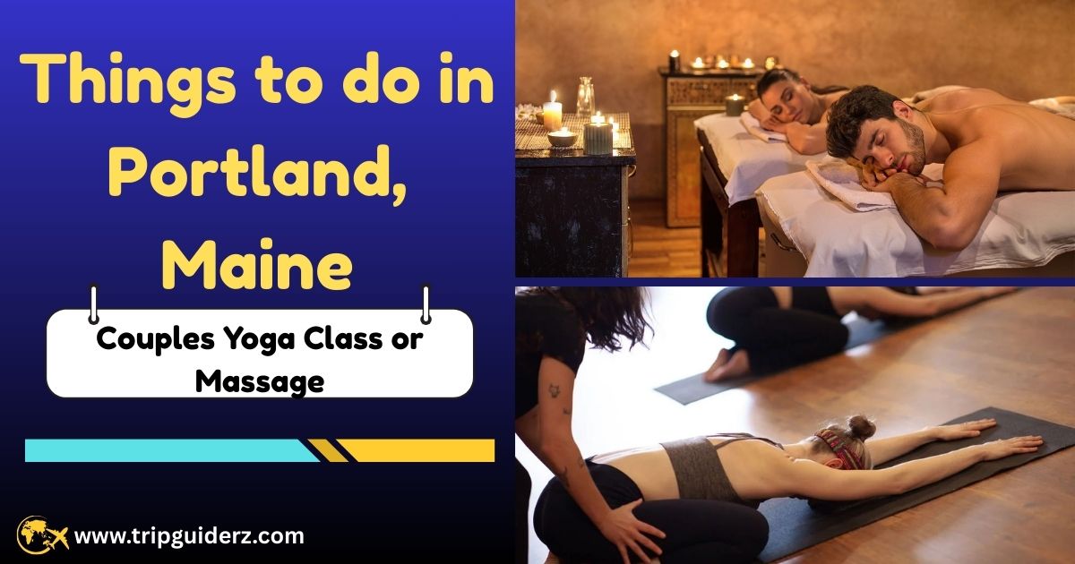 A couple participating in a relaxing couples yoga class or getting a massage together, a great way to unwind in Portland, Maine.