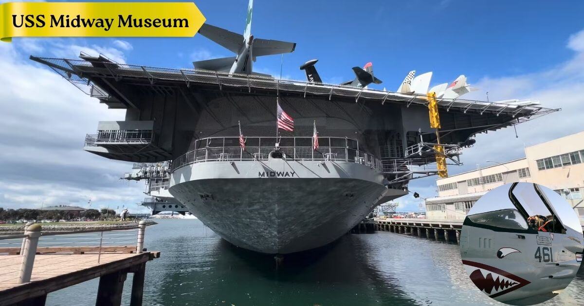 The massive aircraft carrier USS Midway, now a popular floating museum in San Diego, where visitors can explore the historic warship.