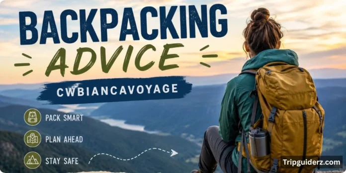 A group of backpacking advice cwbiancavoyage consulting a map in a forest, showcasing practical advice for successful outdoor adventures.
