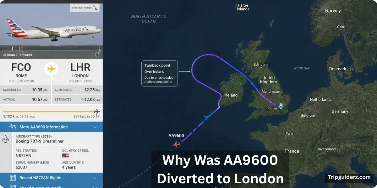 Why Was AA9600 Diverted to London due to adverse weather conditions affecting the original flight path.