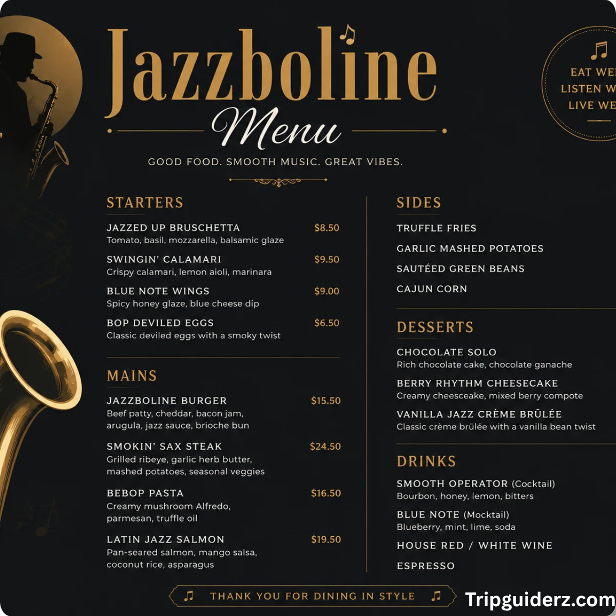 Jazzboline menu