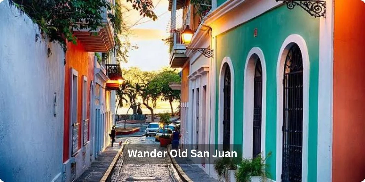 Colorful streets of Old San Juan, showcasing historic buildings and vibrant architecture under a clear blue sky.