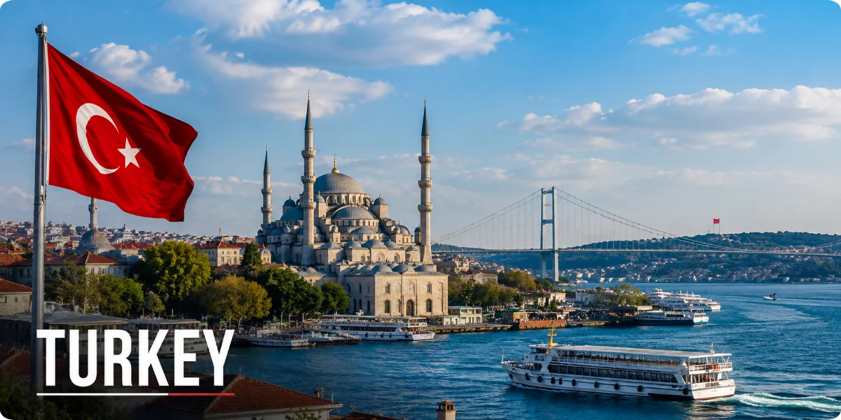 A travel guidebook featuring Turkey, showcasing iconic landmarks and cultural highlights for tourists.