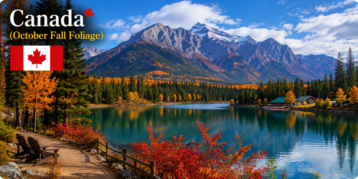 A vibrant autumn scene featuring colorful leaves and festival decorations, capturing the essence of a Canadian fall celebration.