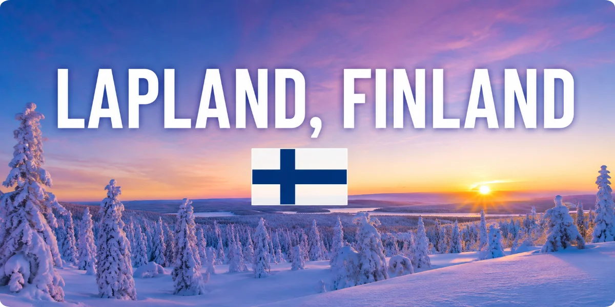Snow-covered landscape in Lapland, Finland, showcasing a winter wonderland ideal for Christmas festivities.