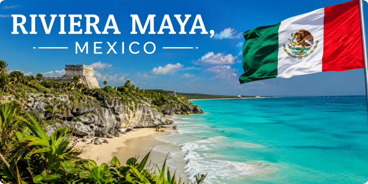 Riviera Maya, Mexico, screenshot thumbnail featuring picturesque beaches and clear blue waters.
