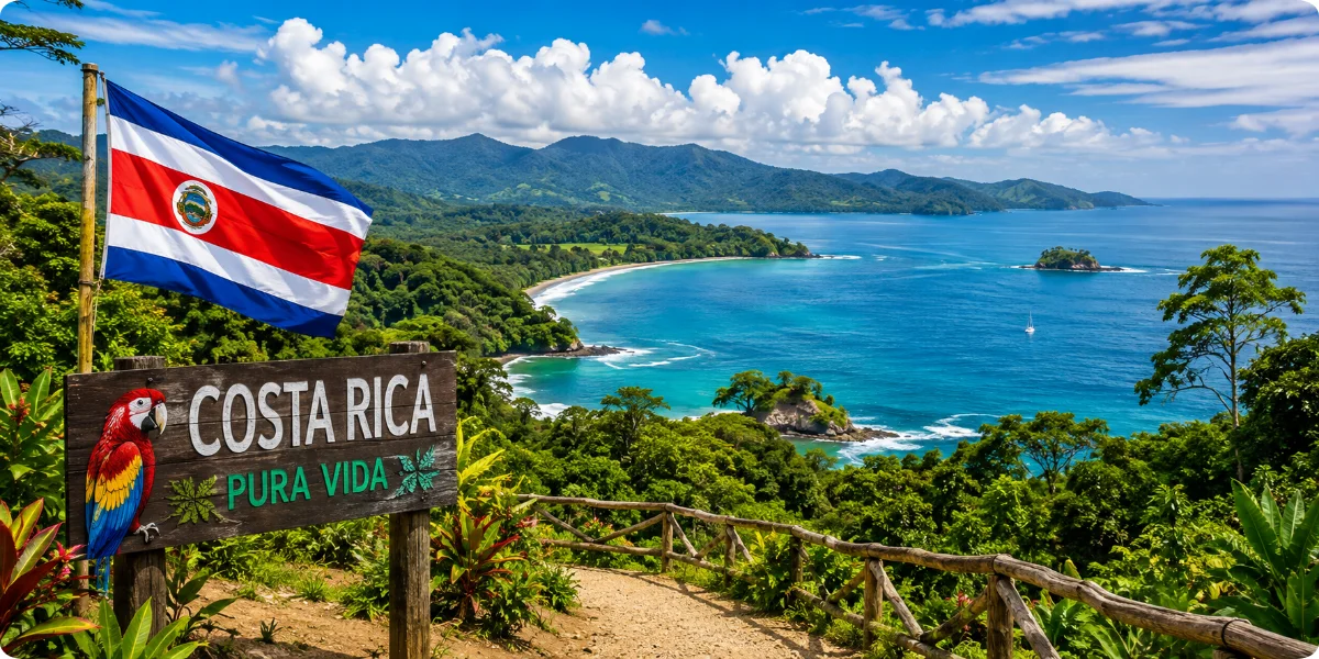 Scenic view of Costa Rica's lush landscapes along the Pacific Ocean, showcasing its natural beauty and vibrant environment.