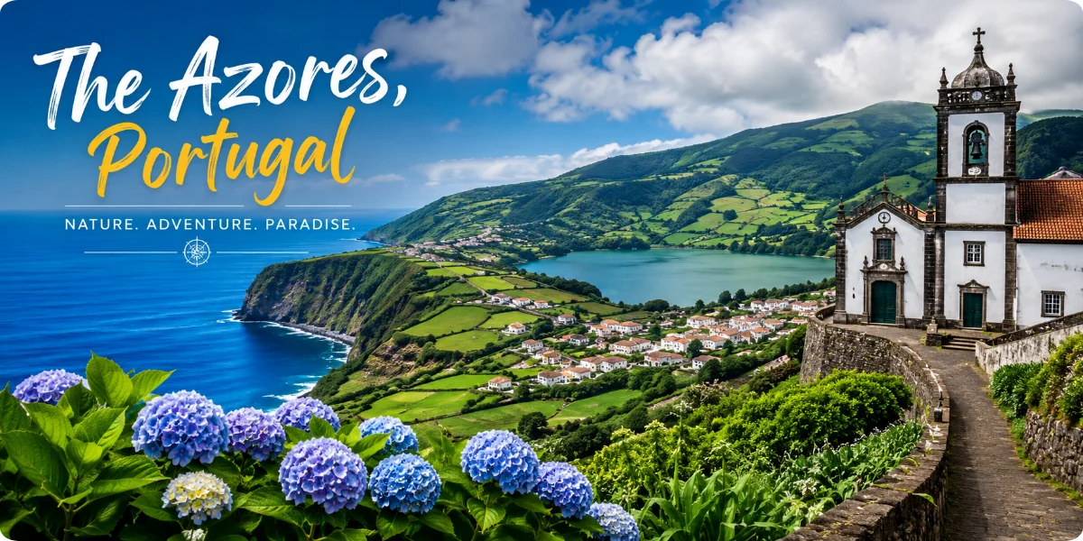 Scenic view of the Azores, Portugal, showcasing lush landscapes and vibrant coastal scenery for adventure travel enthusiasts.