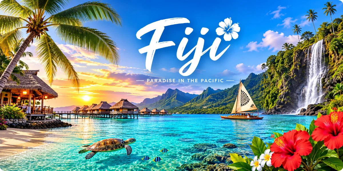 A scenic view of Fiji's turquoise waters and lush green islands, showcasing its natural beauty for travelers.