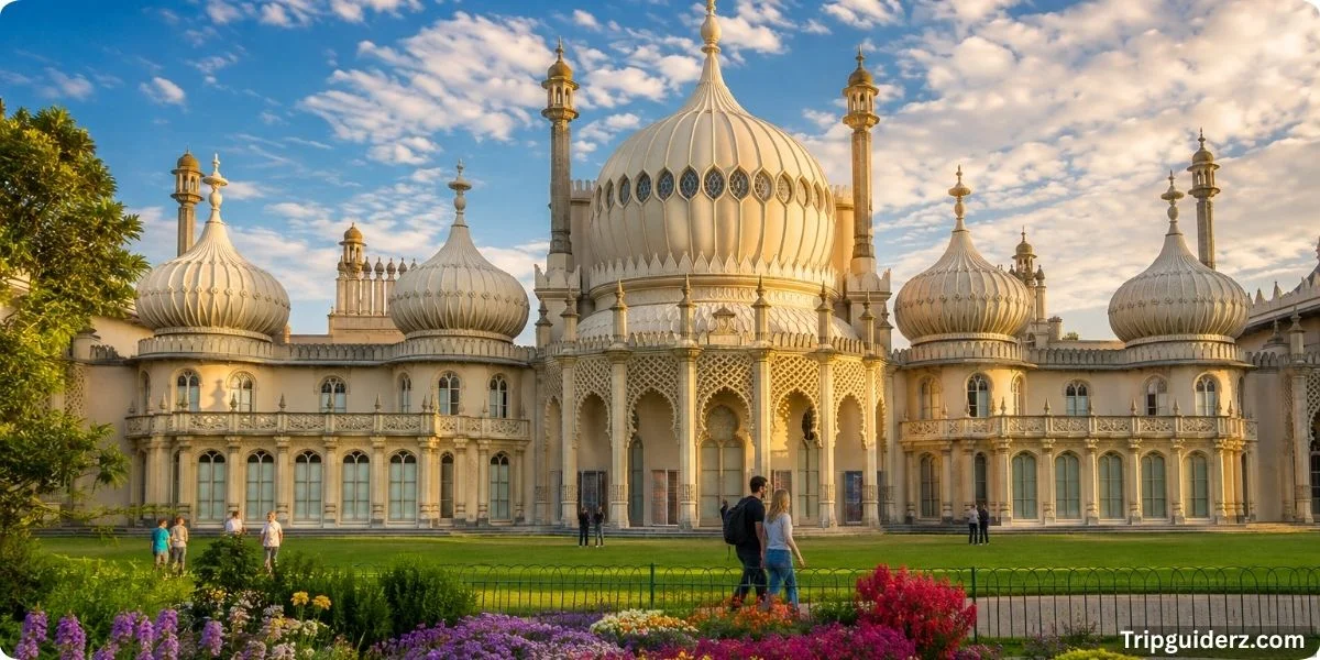 Royal Pavilion exterior with Indian-style domes, Brighton