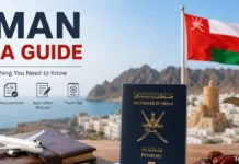 Oman Visa Guide | Types, Requirements, Fees & How to Apply Oman Visa Guide – passport, approved visa application, Oman flag, and travel essentials for visitors planning a trip to the Sultanate of Oman.