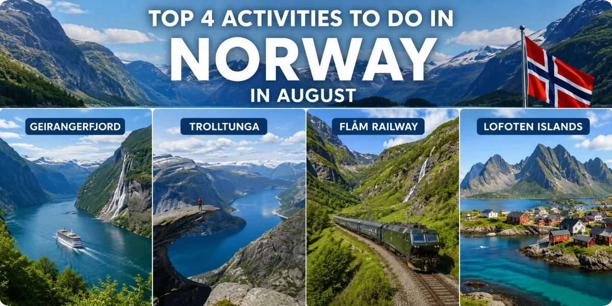 Discover Norway's stunning fjords, vibrant city life, hiking trails, and cultural festivals in August's pleasant weather.