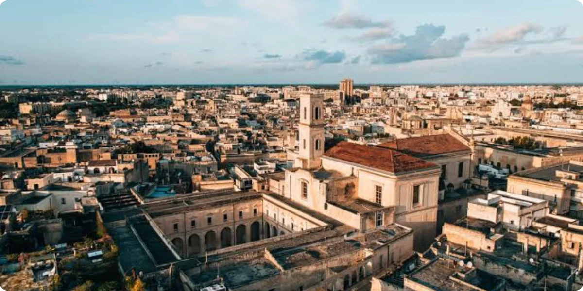 A panoramic view of Lecce, showcasing its historic architecture and vibrant streets in Sicily, Italy.
