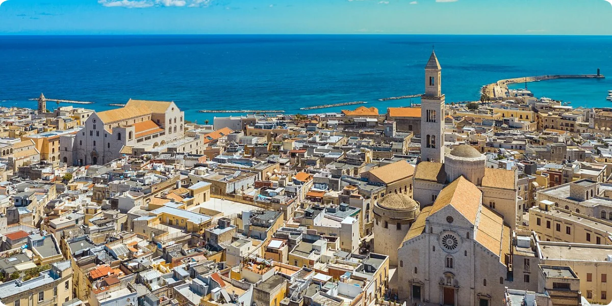 A panoramic view of Bari, a historic city in Sicily, showcasing its coastal landscape and vibrant architecture.