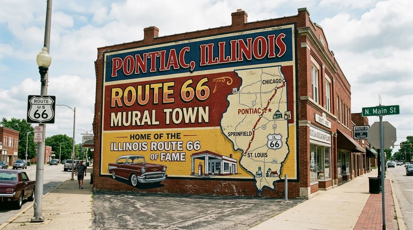 Route 66 mural in Pontiac, Illinois