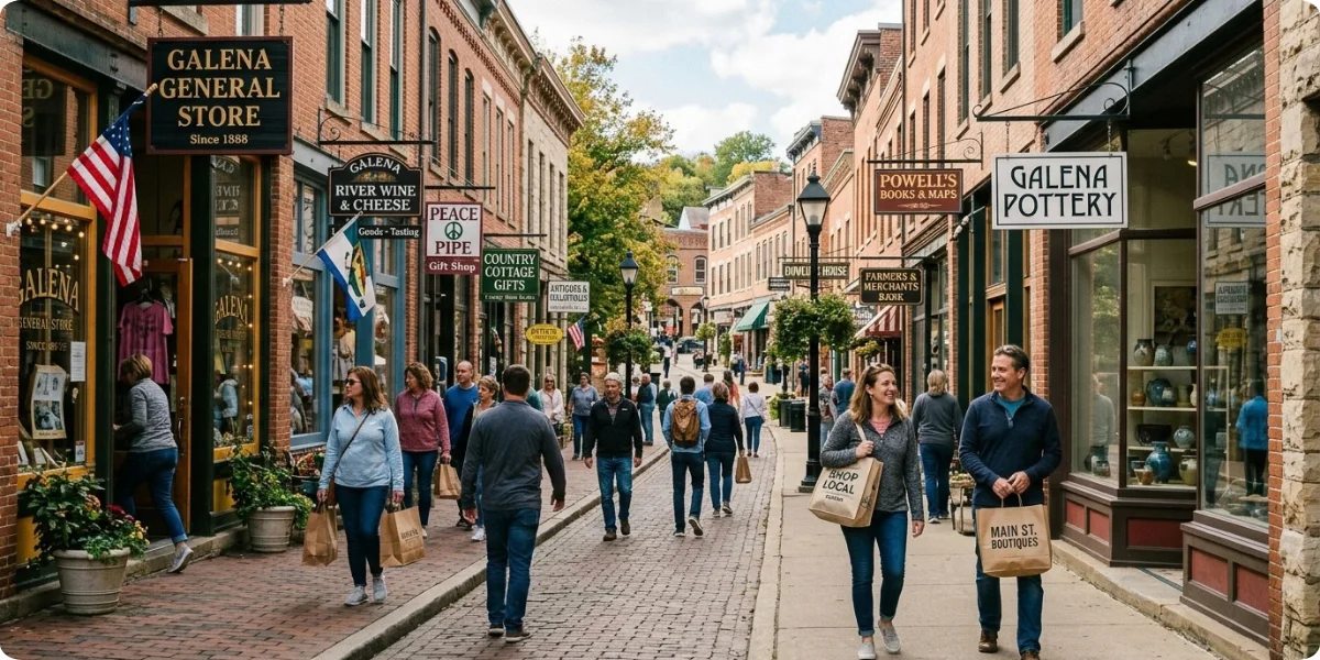 Shopping in Galena is less about visiting a conventional shopping center and more about browsing independent businesses.