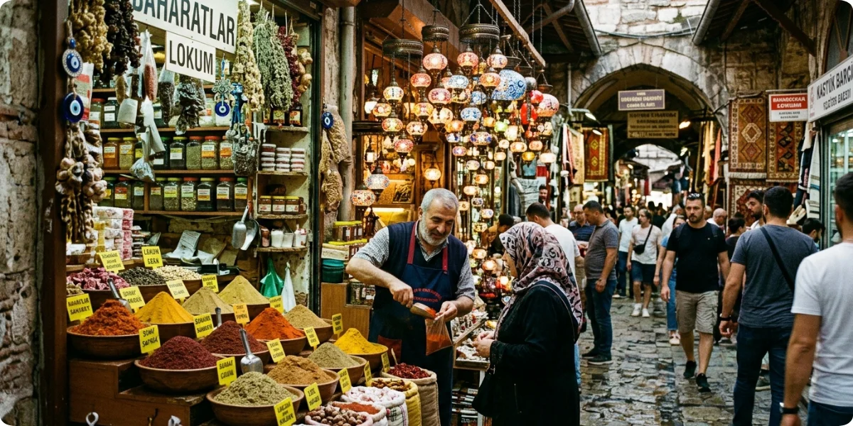 Shops inside the Grand Bazaar in Istanbul