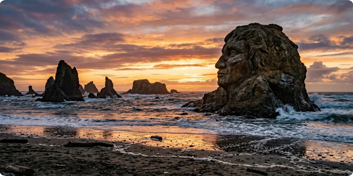 Face Rock and sea stacks on Bandon Beach