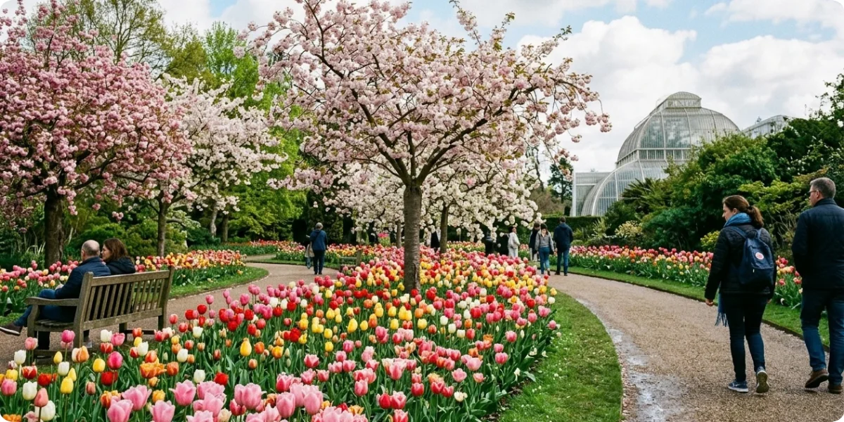 Spring flowers in bloom in a London park in May