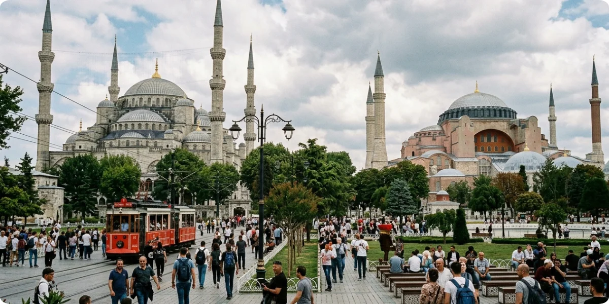 Sultanahmet Square between Hagia Sophia and the Blue Mosque
