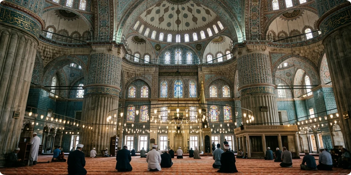 Blue Mosque interior with İznik tiles and domes
