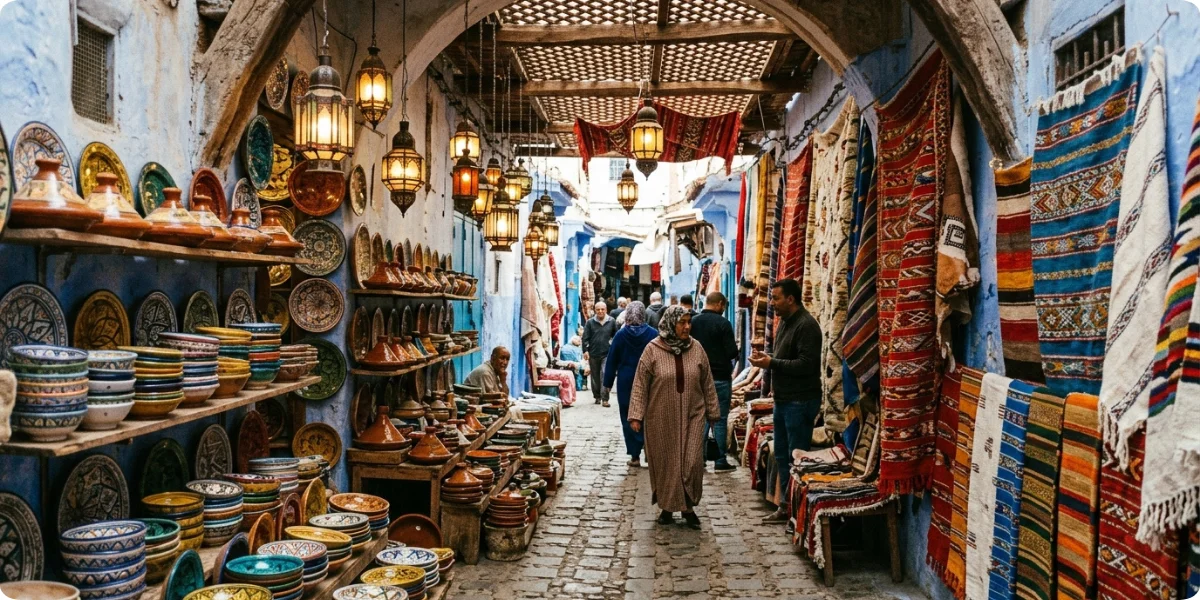 Shops selling lanterns and ceramics inside the Grand Bazaar
