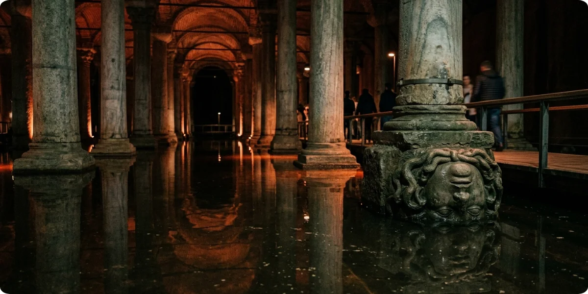 Marble columns inside the Basilica Cistern