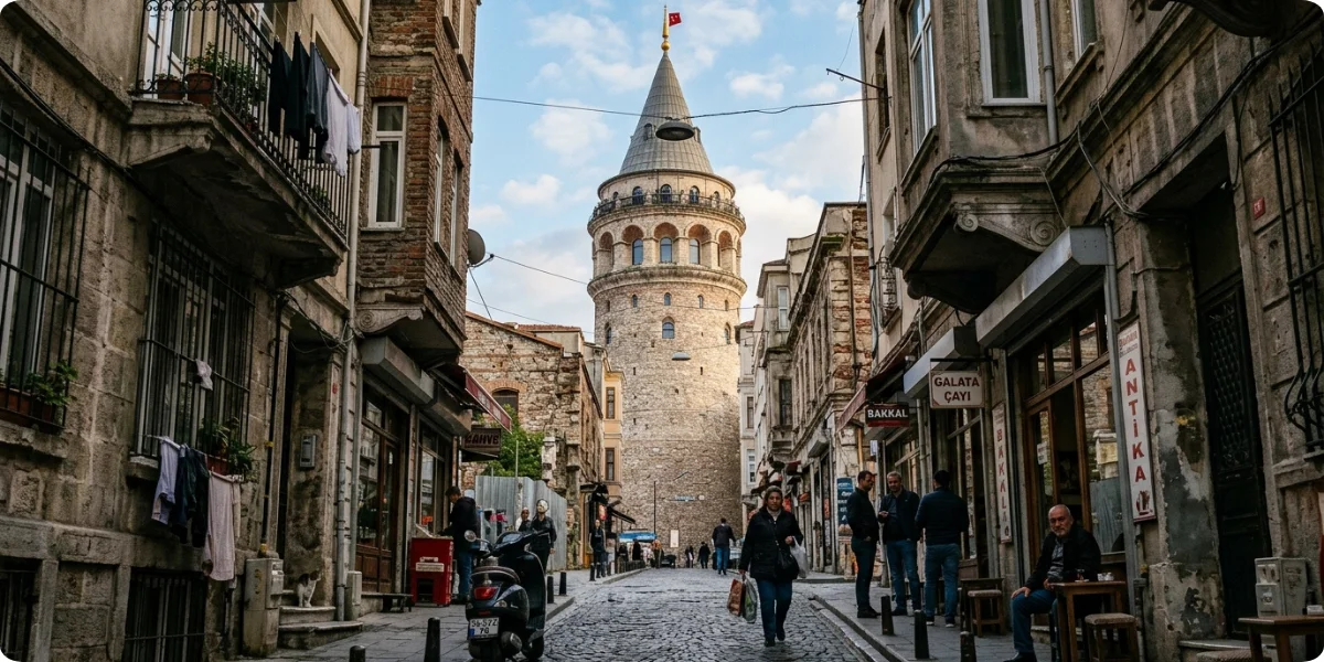 Galata Tower above the streets of Karaköy