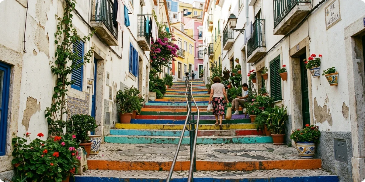 Colourful houses on a steep street in Balat