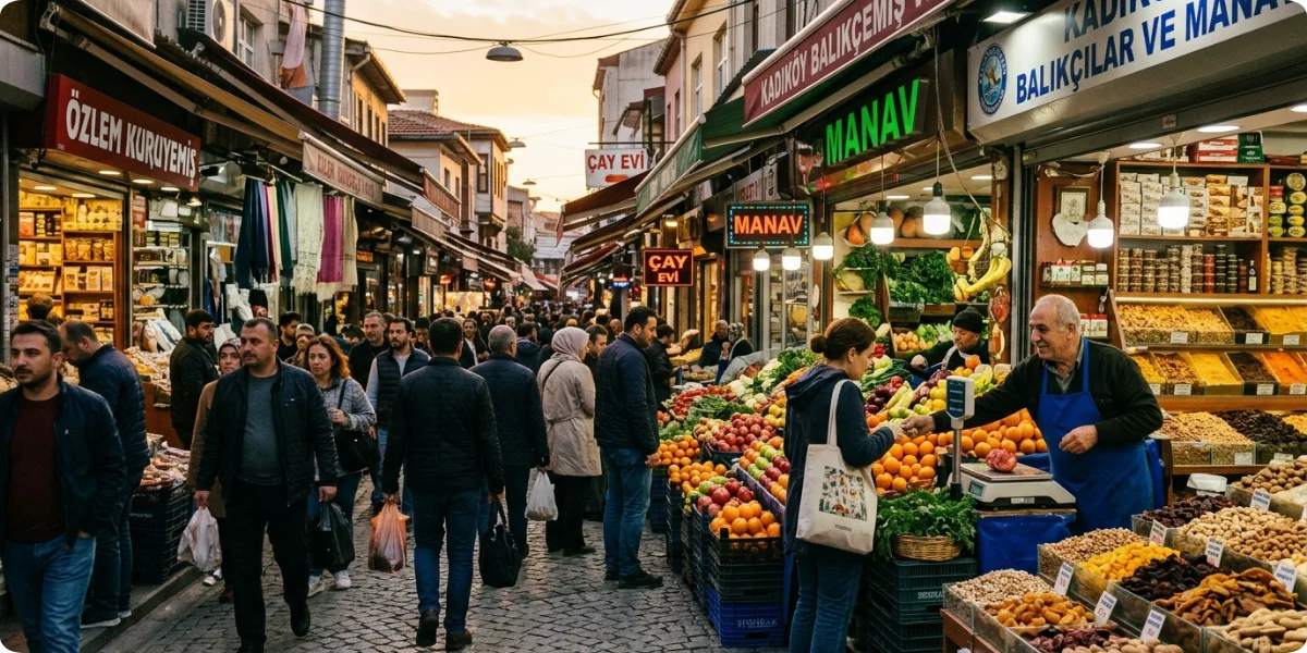 Food stalls in Kadıköy market on Istanbul's Asian side