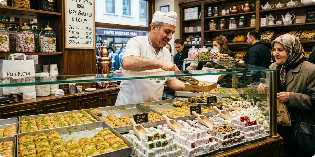 Baklava and Turkish delight in an Istanbul pastry shop