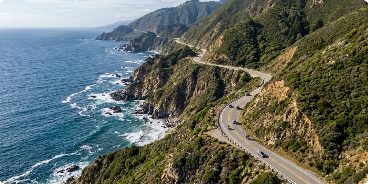 Highway 1 winding along the Big Sur cliffs