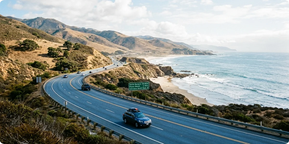 This leg brings beaches and small coastal towns, including Pismo Beach and Avila Beach, then you swing south toward Santa Barbara.