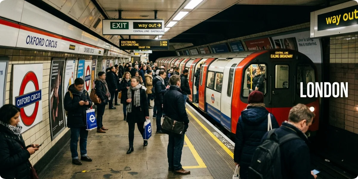 London Underground platform during a busy day