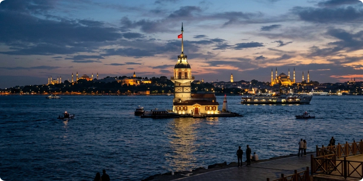 Sunset over Maiden's Tower seen from Üsküdar