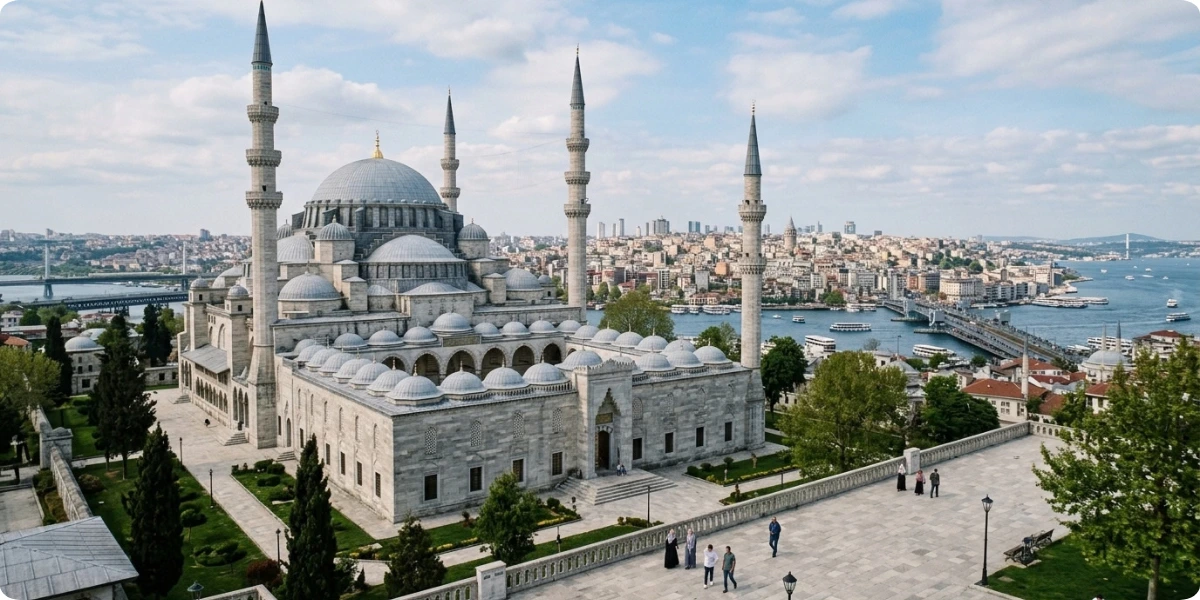 The Süleymaniye is one of the great works of the architect Sinan, built in the 16th century on a hill above the Golden Horn.