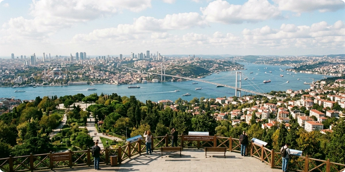 Çamlıca Hill on the Asian side is a high point with broad views over the city and the Bosphorus.